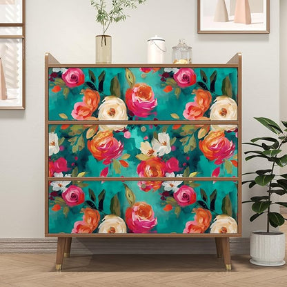 Watercolour Floral Peel and Stick Wallpaper Boho Vibrant Contact Paper Renter Friendly Wall Paper for Living Room Bedroom Drawer Cabinet Removable 17.5 x 78.5In