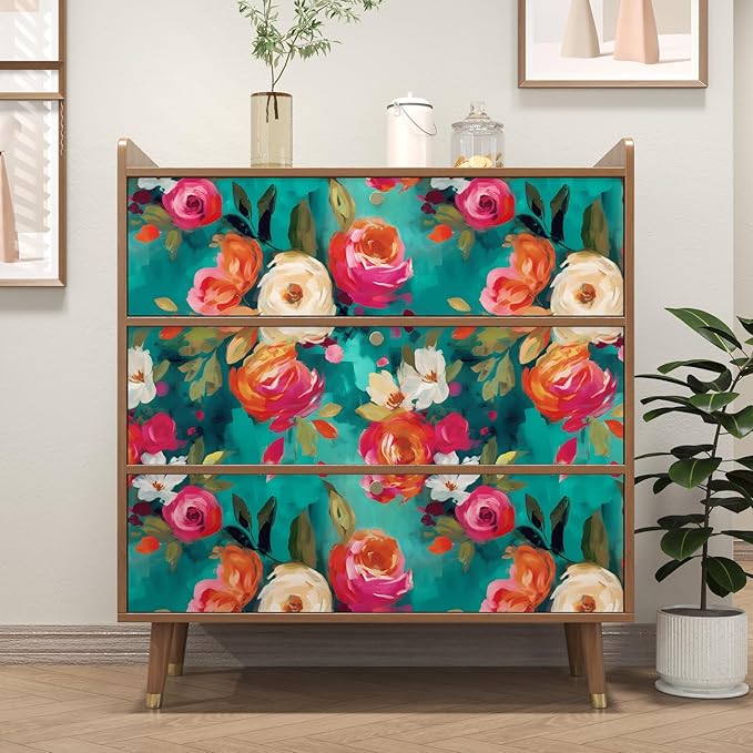 Watercolour Floral Peel and Stick Wallpaper Boho Vibrant Contact Paper Renter Friendly Wall Paper for Countertop Cabinet Wall Shelf Liner Removable Blue Colorful 17.5 x 118In