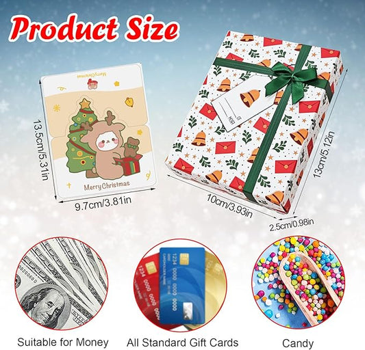 SeunKieer 6pcs Christmas Gift Card Box Holder with Bows, Merry Christmas Gift Greeting Cards Present Wrap Boxes Mini Favor Boxes for Wedding, Xmas, Holiday, Baby Shower Birthday Party Decoration