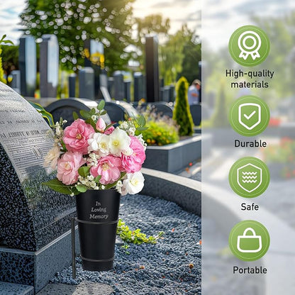 Engraving Metal Cemetery Vases Flower Holder with Spikes Memorial vases for Grave Vase Decorations for Cemetery Vase Flower Holder for Memorial Grave Lawn Yard Funeral Headstone Decor with Freely DIY