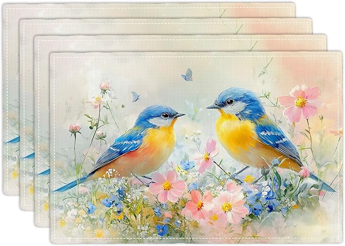 Birds Placemats Set of 4 Animal Birds Watercolor Table Mats Washable Place Mats for Home Party Kitchen Indoor Outdoor Restaurants 4 PCS