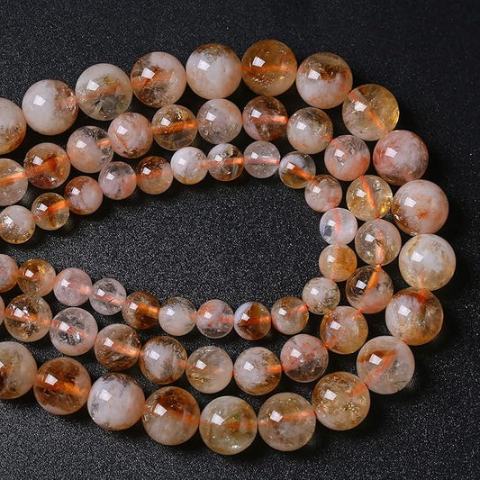 8MM 46PCS Natural Stone Citrine A Grade Quartz Crystal Loose Beads for Jewelry Making DIY Bracelet Necklace 1 Strand 15’’