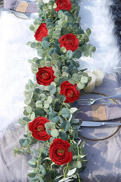 Silk Ranunculus Artificial Flowers 5PCS Long Stem Red Fake Peonies 21.65" Real Look Faux Ranunculus Flowers for Floral Arrangements Home Wedding Party Festival Decor (Red)
