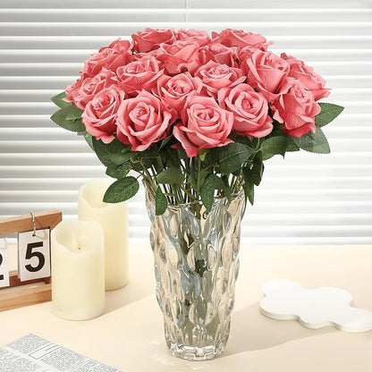 80 Pcs Roses Artificial Flowers, Silk Rose Red Artificial Flowers Petals Long Stem Roses for Wedding Bouquet Home Party Decor