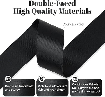 Black Satin Ribbon, Double Faced 1 Inch X 25 Yards Black Ribbon, Premium Satin Ribbon for Gift Wrapping, Crafts, Hair Bow Making, Sewing, Flower Bouquet, Wedding Party Decor