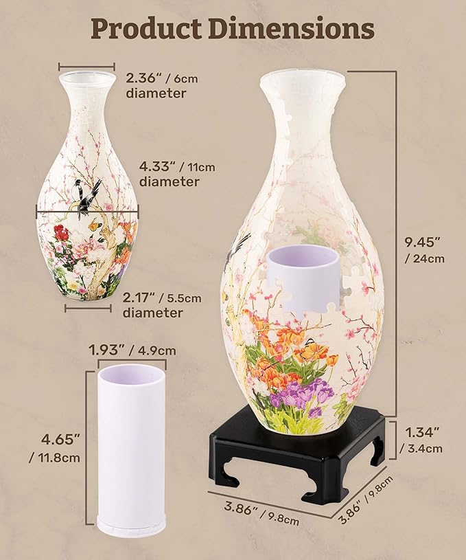Pintoo 3D Puzzle Vase Unique Flower Vase Made by 160 Curved Plastic Puzzle Pieces House Warming Gift for Flower Arrangements and Home Decoration - [S1031] (Classic, Elegant Floral Print)