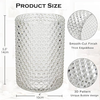 Clear Glass Cylinder Vase for Flowers, 5.5" x 4" Thickened Votive Candle Holder Transparent Modern Hydroponic Ornament for Home Living Room Wedding Centerpieces Office Table Decor