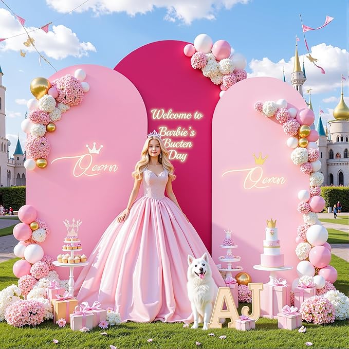 Gradient Pink Arch Backdrop Cover 8FT 7.2FT 6.6FT Arch Covers Stretchy Backdrop Set of 3, Party Arch Cover Spandex Fitted Fabric Hot Pink Wedding Arch Covers for Baby Shower Birthday Party Decoration