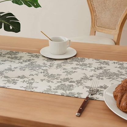 100% Cotton French Pastoral Table Runners, 13x48 Inch Black Farmhouse Table Runners 48 Inches Long, Vintage Flowers Print Home Decors