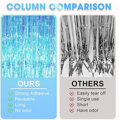 2 Pack Neon Iridescent Tinsel Foil Fringe Curtains, Iridescent Party Decorations, Metallic Tinsel Party Streamers Backdrop for Birthday Baby Shower Graduation Wedding Party Decorations