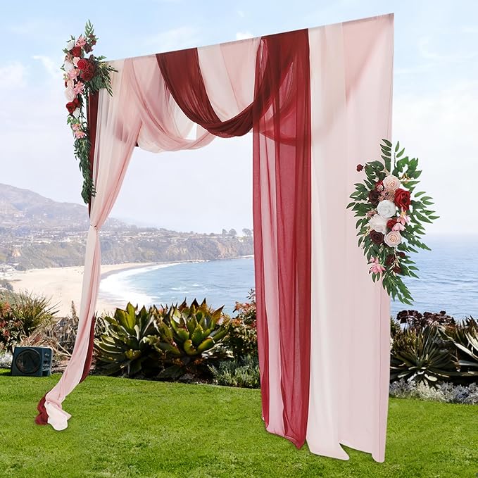 Artificial Wedding Arch Flowers Kit (Pack of 5),2pcs Artificial Hanging Flower Arch Decor,for Wedding Ceremony Arbor Reception Backdrop Rose Floral Party Outdoor Decoration Red
