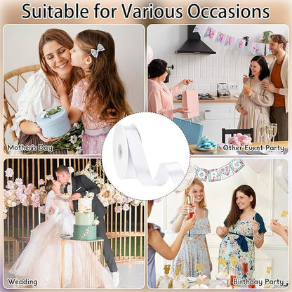 White Ribbon 1 Inch 50 Yards White Satin Ribbon for Crafts DIY Hair Chair Cheer Bows Christmas Bedroom Decor Gift Wrapping Wedding Invitation
