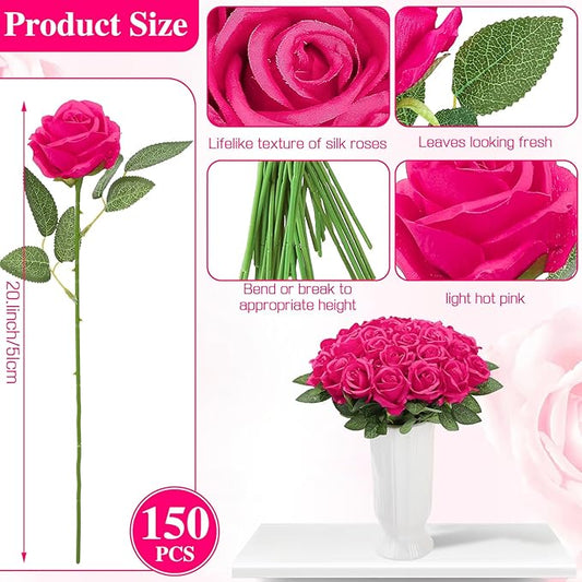 150 Pcs Roses Artificial Flowers, Silk Red Artificial Flowers Petals Long Stem Roses for Wedding Bouquet Home Party Decor