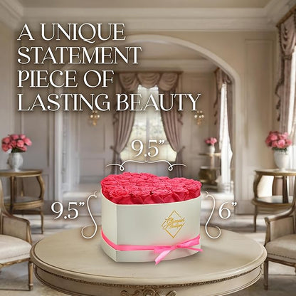 GLAMOUR BOUTIQUE Preserved Roses in a Box - Gifts for Her, Wife & Mom, Rose Flowers Forever Decor for Birthday Gift, Get Well Flower Bouquet Cased in White Box with Cover - Pink - 27-Piece