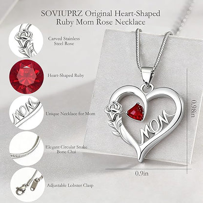 Preserved Rose Mother Gifts for Mom from Daughter Birthday Gift for Mum from Son Forever Red Roses with Mom Rose Heart Necklace for Grandma Mama Nana I Love You