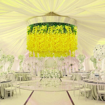 12 Pack Yellow Wisteria Hanging Flowers, 3.44 Ft Fake Hanging Flowers, Artificial Wisteria Garland Vines for Wedding Room Backdrop Outdoor Patio Garden Decoration
