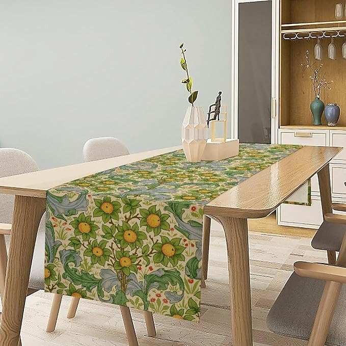 William Morris Original Design Green Table Runner Vintage Floral Table Runner for Dining Table Decor 13 x 36 Inch