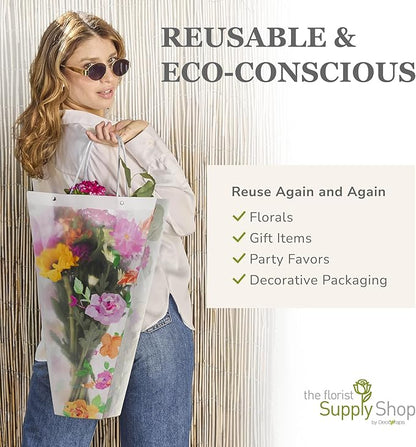 14 Reusable Floral Vase Bag for Bouquets - Portable Flower Bouquet Bags with Ventilation Holes and Ergonomic Handles, Gift-Ready, Jardin Multicolor