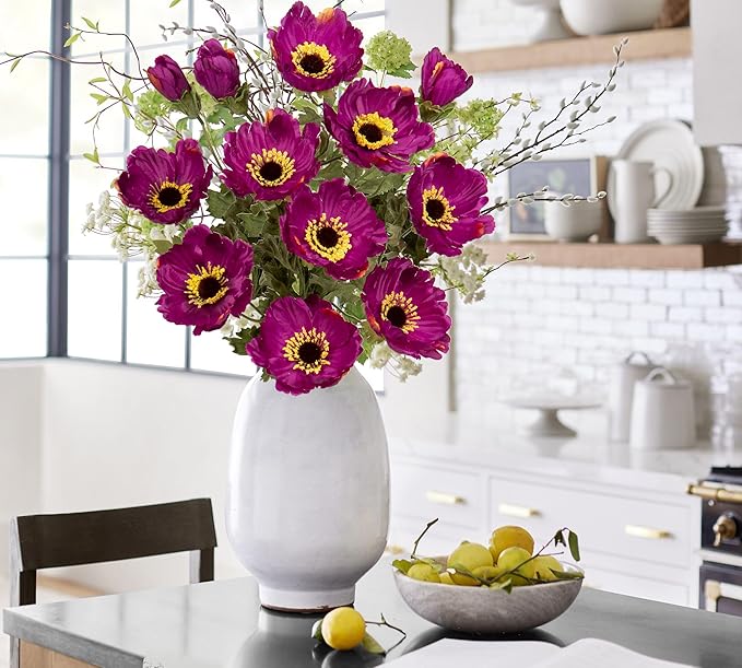 28.3" Purple Artificial Flowers Poppy Flowers 3Pcs Silk Fake Poppy Flowers Real Touch Faux Poppies Spring Flower Long Stem Arrangement with 4 Heads for Party Centerpiece Bouquet Table Home Decoration
