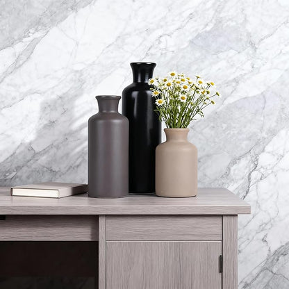 Ceramic Vase Set of 3 - Modern Neutral Decorative Vases for Home Decor, Rustic Farmhouse Boho Vases for Living Room, Mantel, Dining Table, Bookshelf, Kitchen or Entryway Decoration
