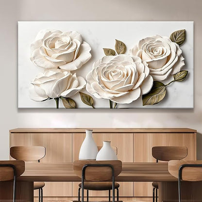 Suconvng Large Wall Art For Living Room Floral Wall Art Decor Modern Canvas Art Wall Decor 29" X 58" Painting White Flower Wall Art For Bedroom Home Office Dining Room Home Wall Decoration