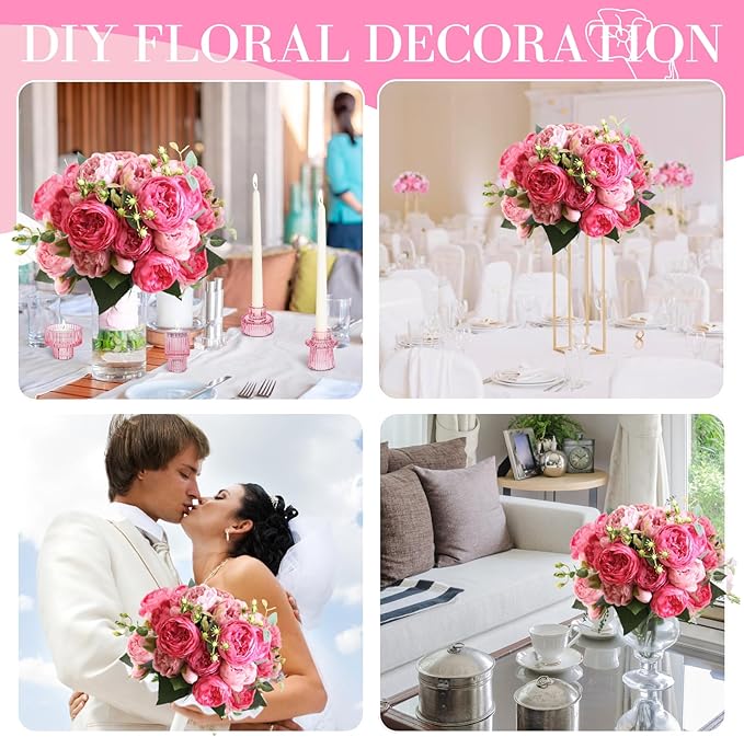 ASTRYAS 4Pcs Peonies Artificial Flowers, Mixed Pink Artificial Peonies, Silk Peonies Flowers Fake Peonies Artificial Flowers Peonies Bouquet for Centerpiece Table Wedding Party Home Decor