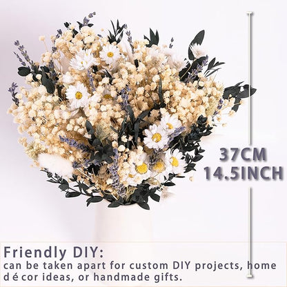Handmade Dried Flower Bouquet – Natural White, Lavender, Baby’s Breath, Pampas Grass & Eucalyptus – Rustic Boho Style for Home Decor, Weddings, Gifts, and Events
