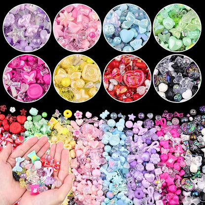 Assorted 500-550PCS 8 Colors Mixed Acrylic Beads for Bracelet Making, Flower Bow GummyBear Bracelet Bead,Cute Beads for Jewelry Making DIY Necklace Keychain Phone Charm Christmas Gift