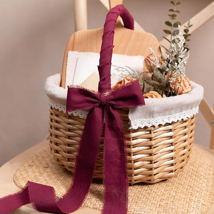 Christmas Ribbon 1-1/2 x 15 Yards Handmade Cotton Frayed Fringe Fabric Ribbons for Crafts Flower Bouquets Wedding Wreath Home DIY Decoration