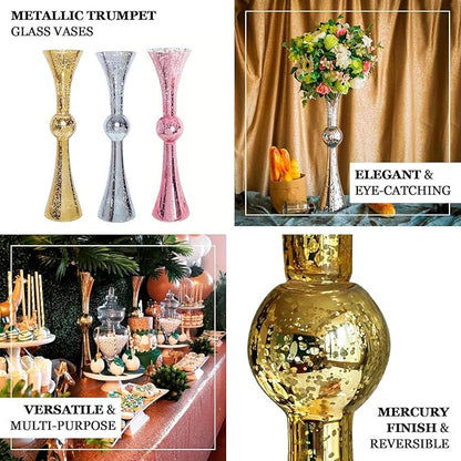 Efavormart 4 Pack | 24" Tall Clear Reversible Latour Trumpet Glass Vases for Wedding Decoration