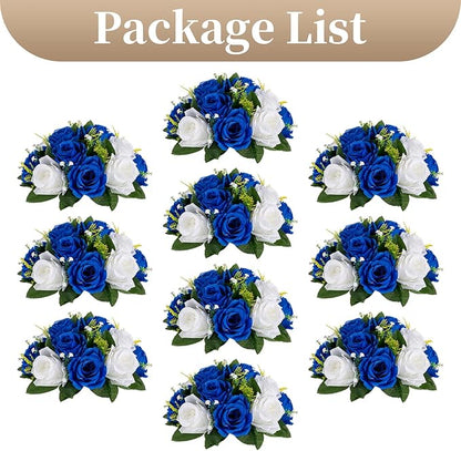 Sziqiqi Blue Artificial Flowers for Decoration Fake Kissing Flower Balls for Wedding Centerpieces Tables Flower Centerpiece Arrangement for Party Festival