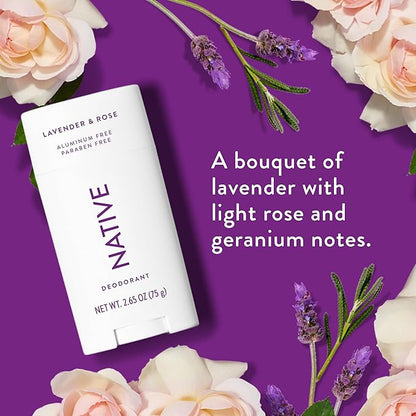 Native Deodorant Contains Naturally Derived Ingredients, 72 Hour Odor Control | Deodorant for Women and Men, Aluminum Free with Baking Soda, Coconut Oil and Shea Butter | Lavender & Rose