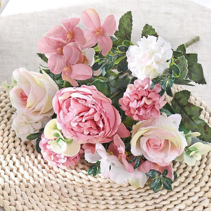 2 Bundles Pink Peonies Artificial Flowers Silk Flower Centerpieces for Tables Fake Flower Arrangements Bouquets Mixed Roses Hydrangea with Stems for Wedding Bridal Bouquets Home Table Decor