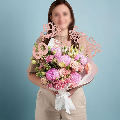 Gyufise 15Pcs 60th Birthday Centerpiece Sticks Sixty Happy 60th Table Flower Centerpieces Sticks Cheers to 60 Floral Decorations for 60th Birthday Party Centerpieces Supplies Rose Gold