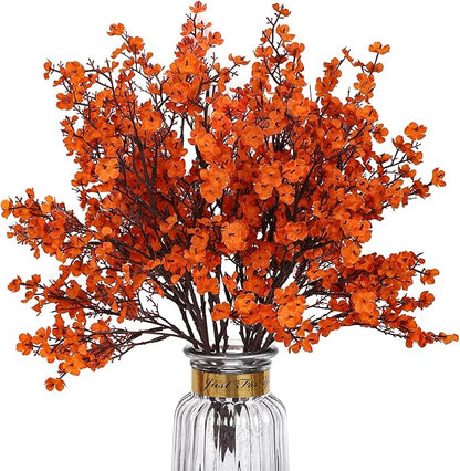 8Pcs Babys Breath Artificial Fake Fall Flowers, Real Touch Orange Plants Silk Flowers for Vase Home Office Wedding Indoor Outdoor Centerpiece Table Party Autumn Christmas Decorations