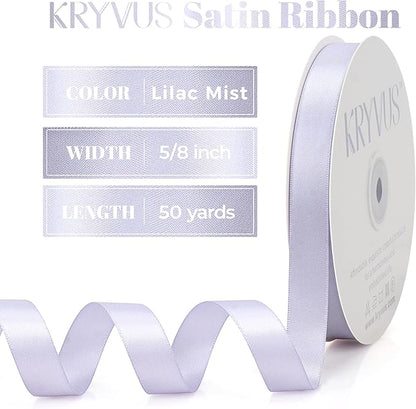 Lilac Mist Satin Ribbon, Double Faced 5/8 Inch X 50 Yards Lilac Mist Ribbon, Premium Satin Ribbon for Gift Wrapping, Crafts, Hair Bow Making, Sewing, Flower Bouquet, Wedding Party Decor