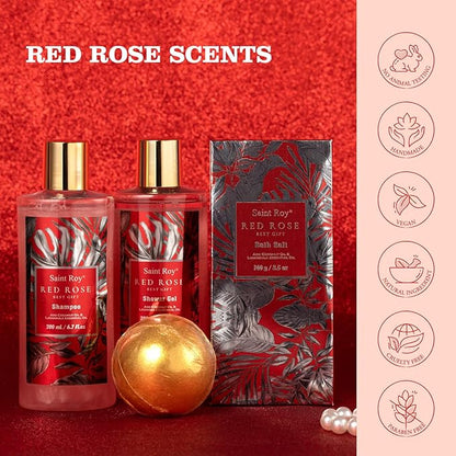 Christmas Spa Gift Set For Women, Birthday Gifts for Her, Spa Gift Basket for Women, Red Rose Bath and Body in Floral Scents Bath Kits, Home Spa Gift Basket, Bath Spa Kit for Mothers day Bath Lotion