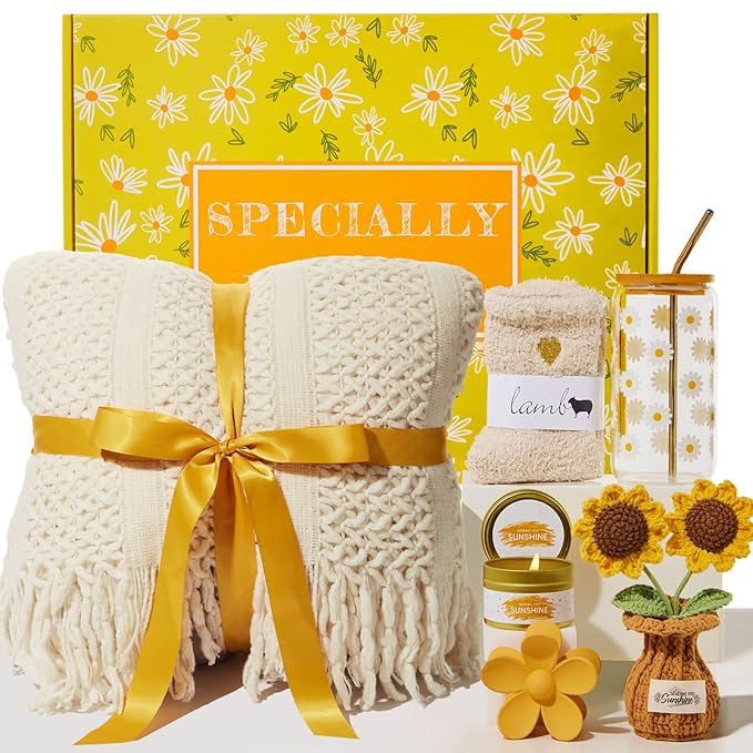 Birthday Gifts for Women, Christmas Self Care Get Well Gifts Baskets for Women, Sending Sunshine Sunflower Care Package, Thinking of You Thank You Inspirational Gift for Friend, Mom, Sister, Wife