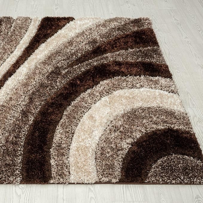 LUXE WEAVERS Lantanas Collection 7070 Brown 5x7 Modern Shag Geometric Area Rug