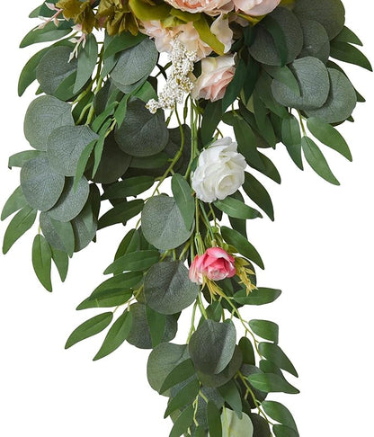 Machoo Decorative Swags Wedding Arch Flowers Swags Artificial Flowers for Decoration 2 Pcs Peony Flower Swag for Wedding Decor Welcome Sign Wedding Arch Lintel Decor (Champagne)