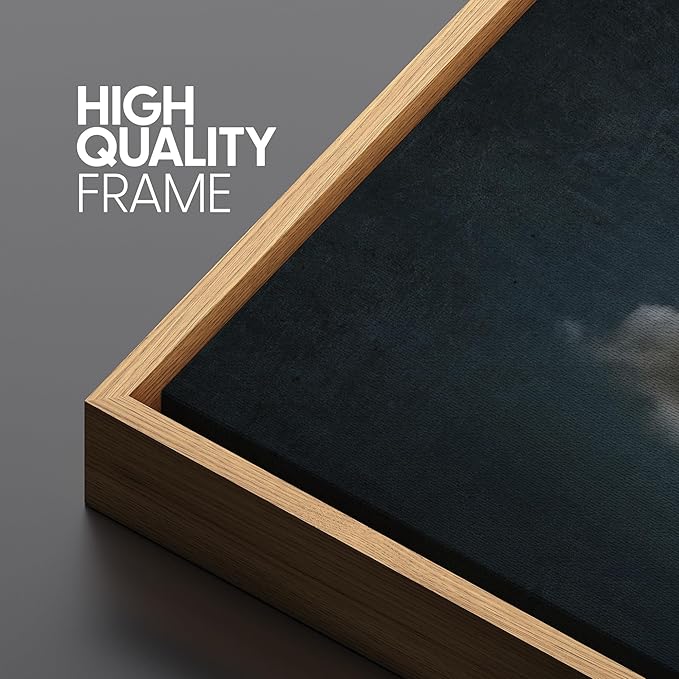 SIGNFORD Large Framed Canvas Print Wall Art Single Fluffy Cloud on Dark Sky Minimalist Atmospheric Illustrations Modern Art Relax/Calm Warm for Living Room, Bedroom, Office - 60"x20"