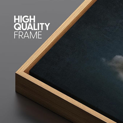 SIGNFORD Large Framed Canvas Print Wall Art Single Fluffy Cloud on Dark Sky Minimalist Atmospheric Illustrations Modern Art Relax/Calm Warm for Living Room, Bedroom, Office - 60"x20"