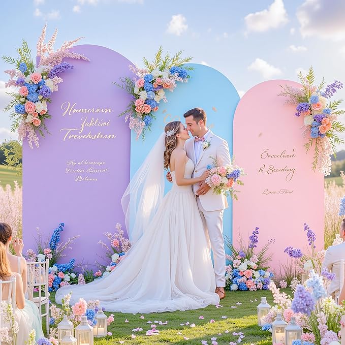 Rainbow Arch Backdrop Cover 6FT 5FT 4FT Stretchy Wedding Arch Covers Set of 3 Spandex Fitted Pink Blue Lavender Fabric Backdrop Cover for Party Baby Shower Birthday Decoration
