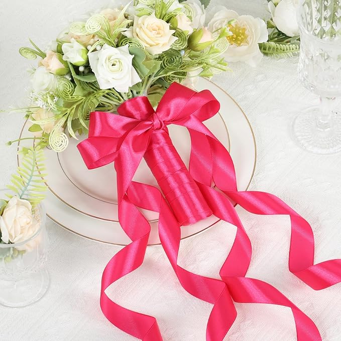 Hot Pink Ribbon 1 Inch 60 Yards, Versatile Hot Pink Satin Ribbon for Flower Bouquet, Graduation Lei, Crafts, Gift Wrapping, Baby Shower, DIY Bows and Wedding Decor