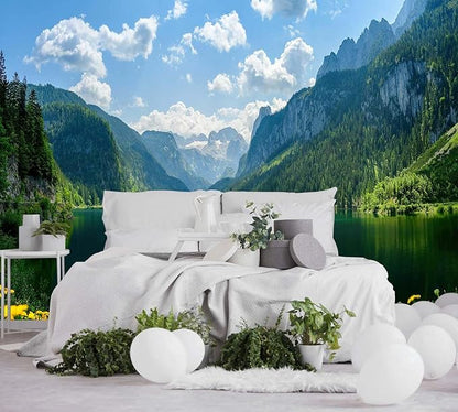 Natural Landscape Wallpaper Mural Lake Mountain Wall Mural for Bedroom Living Room(Not Self-Adhesive)