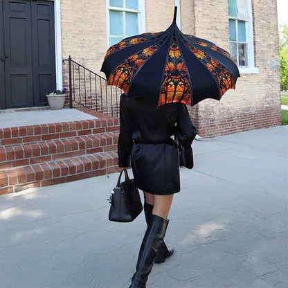 Pagoda Umbrella - Artisan Design with Bat Wing Scalloped Edges, Full Size Waterproof Windproof UV Protection Gothic Parasol with Carry Case