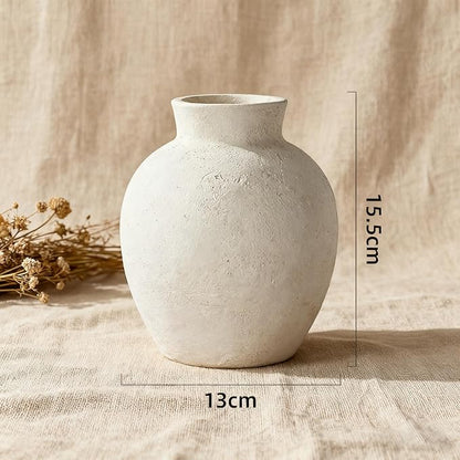 6.1 Inch White Ceramic Vase，Rustic Bohemian Terracotta Vase,Wabi-Sabi Style, Handmade Farmhouse Vase,Suitable for Home décor, Tables, Living Rooms, entryways, Fireplace Decorations, and Weddings