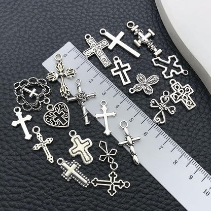 WOCRAFT 60pcs Antique Silver Cross Bracelet Charms for Jewelry Making Sets DIY Necklace Bracelet Keychain Crafting Charms Kit Craft Supplies (SN905)