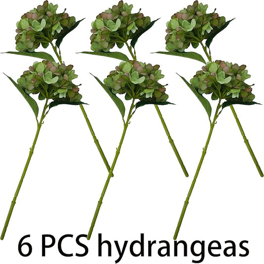 Green Hydrangea Artificial Flowers,6 Pcs Faux Green Hydrangea Flowers, Artificial Hydrangeas Flowers with Stems,Fake Hydrangea Flowers, Hydrangea Silk Flowers (6, Green)