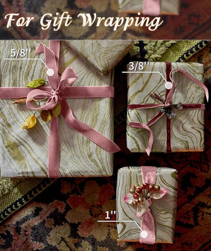 Pink Velvet Ribbon 3/8'' 25 Yards for Christmas Tree, Gift Wrapping, Flower Bouquet, Wreath Decorations, Bow Making